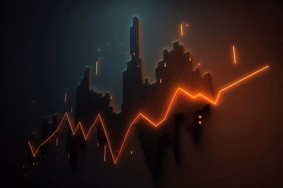 Visualisation abstraite de données, lignes lumineuses sur fond sombre